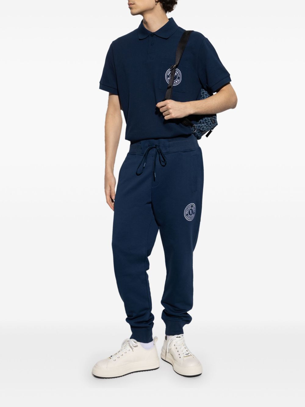 Versace Jeans Couture logo-embroidered polo shirt - Blauw