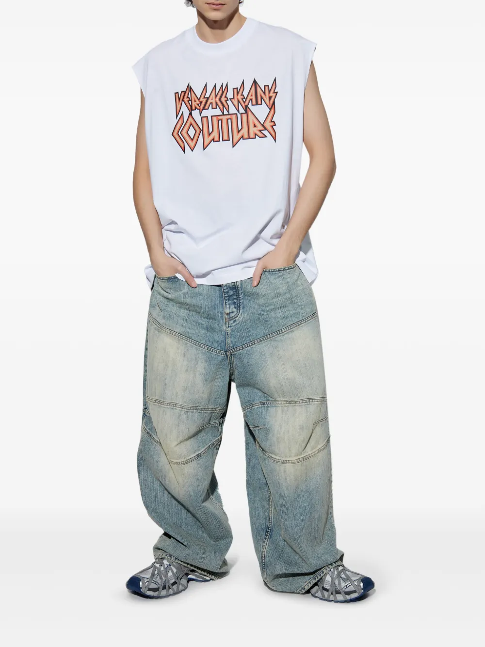 versacejeanscouture Versace Jeans Couture Tanktop met logoprint - Wit
