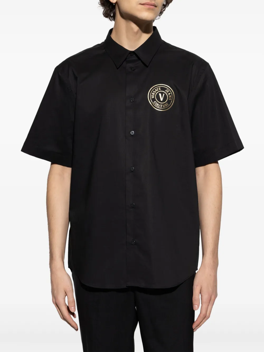 Shop Versace Jeans Couture V-emblem Polo Shirt In Black
