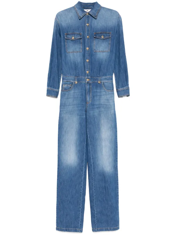 【ELISABETTAFRANCHI】デニム シャツ ジャンプスーツ Elisabetta Franchi デニム ジャンプスーツ | ブルー | FARFETCH JP