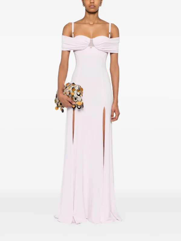 ☆品薄☆【ELISABETTA FRANCHI】ベルト付きロングフレアドレス Elisabetta Franchi pleated lurex jersey dress with belt for