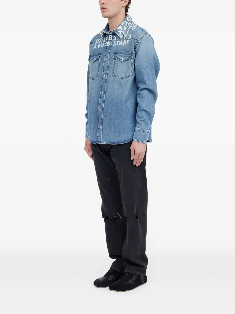 MM6 Maison Margiela Overhemd met tekst Blauw