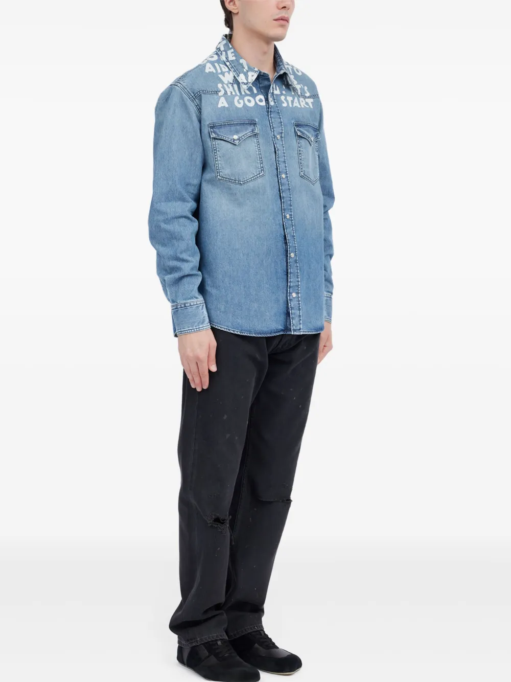 MM6 Maison Margiela Overhemd met tekst Blauw