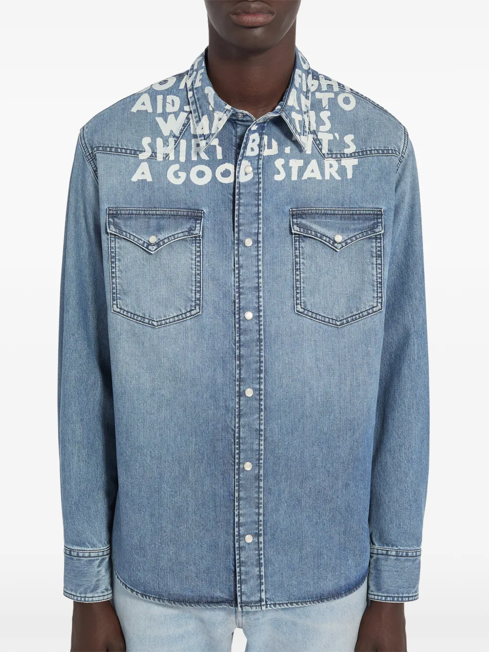 MM6 Maison Margiela Camicia denim con stampa - Blu
