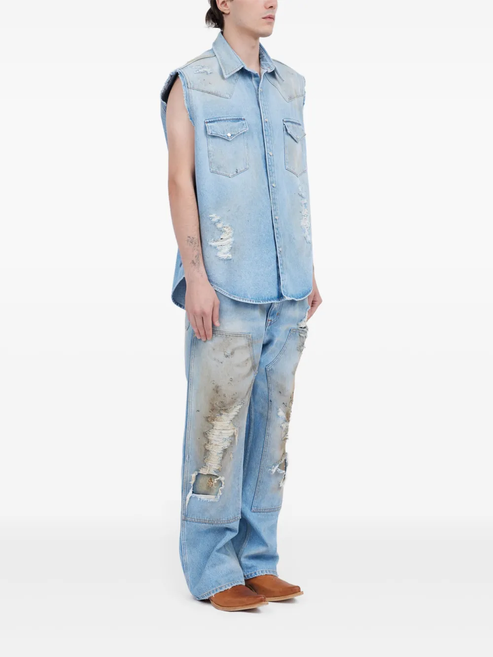 MM6 Maison Margiela Mouwloos overhemd Blauw