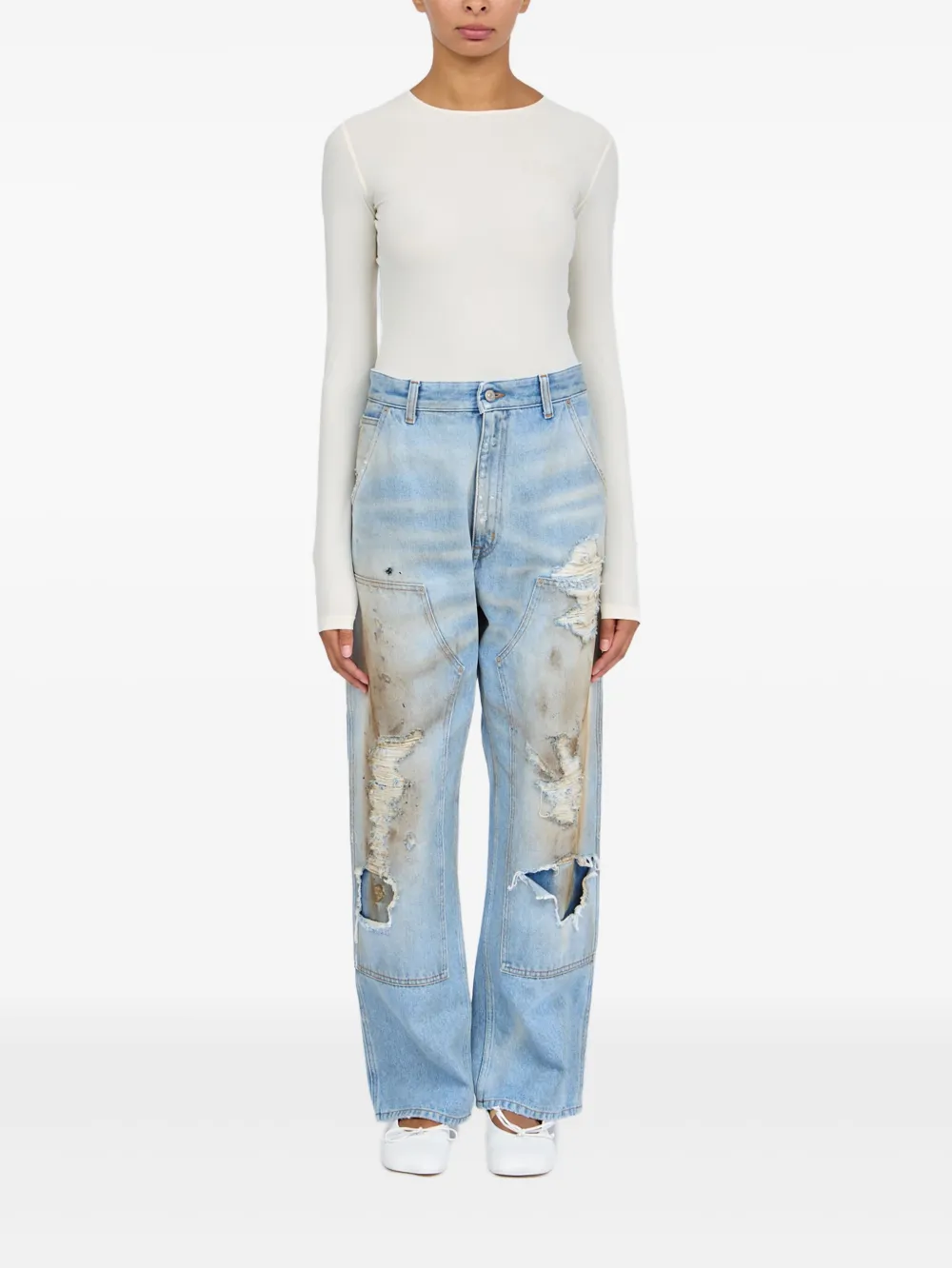 MM6 Maison Margiela Gerafelde jeans - Blauw