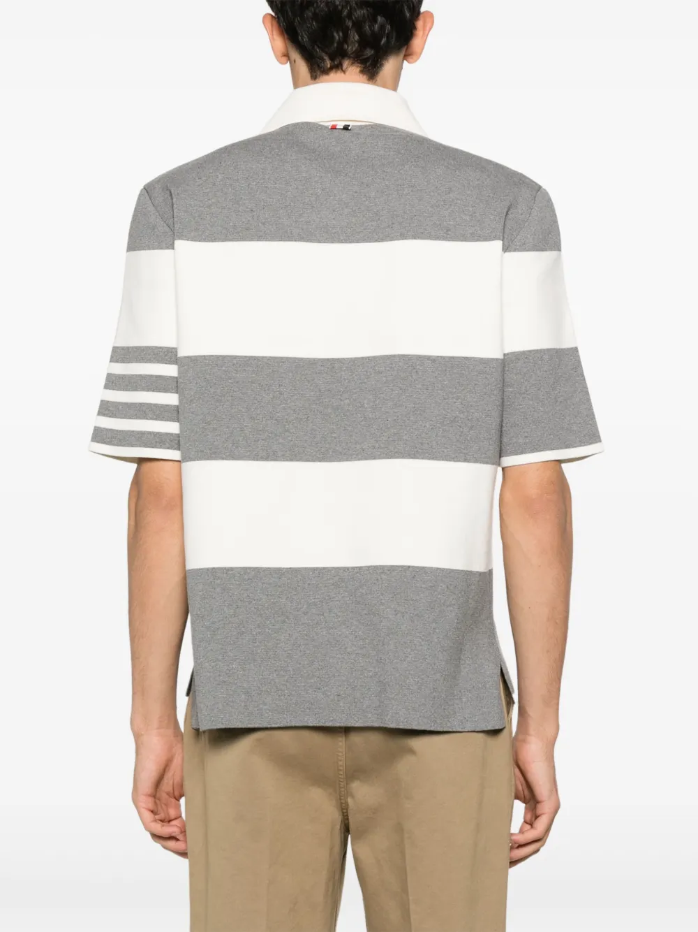 Thom Browne Short-sleeved Polo Shirt With Horizontal Stripes And Classic Collar In Grey