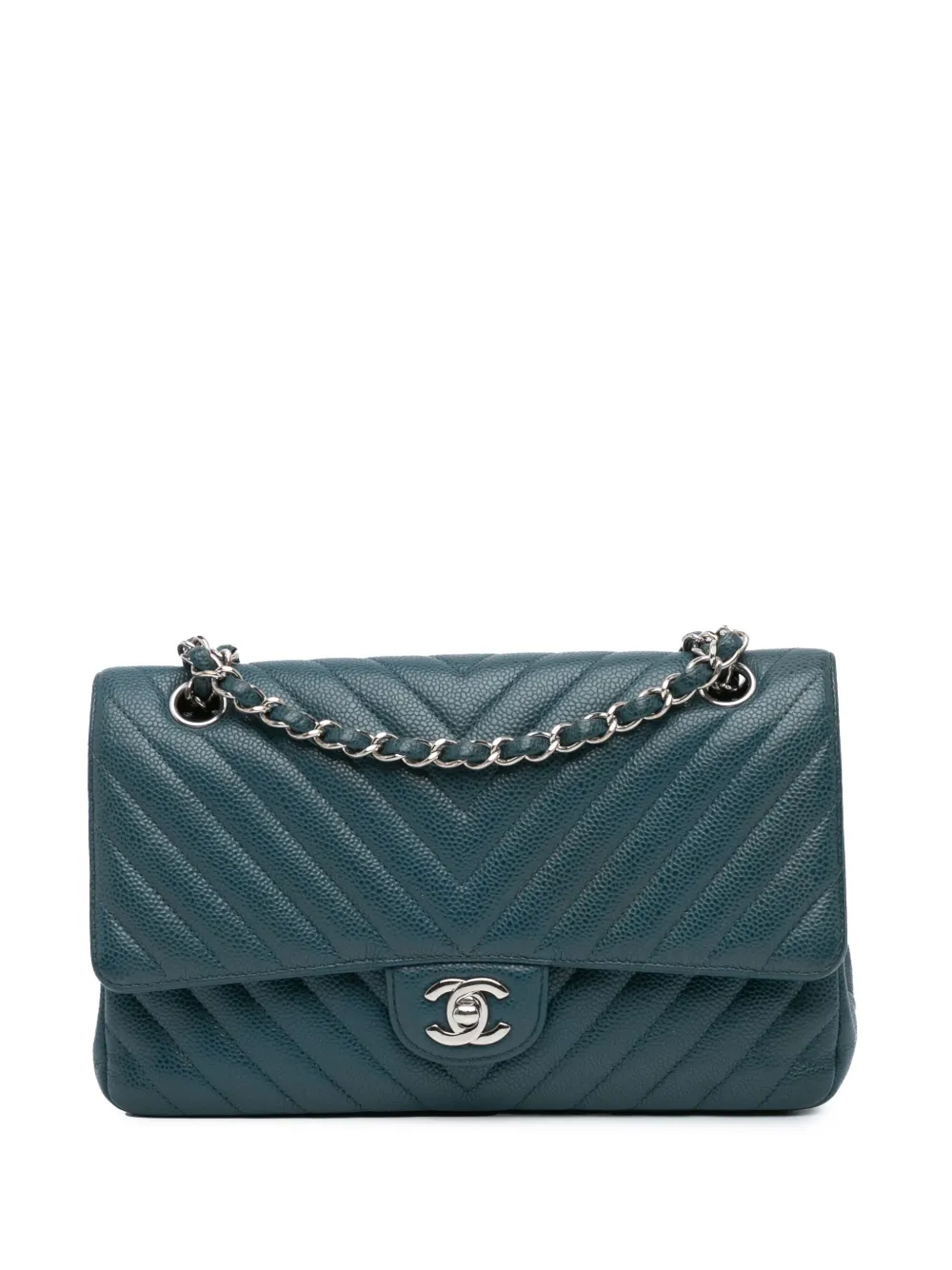 CHANEL Pre-Owned 2018-2019 Medium Classic Chevron Caviar Double Flap shoulder bag | Blue | Image 1