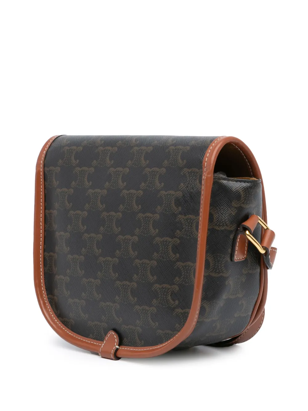 Pre-owned Celine 2020 Medium Triomphe Coated Canvas Folco Crossbody Bag In Brown