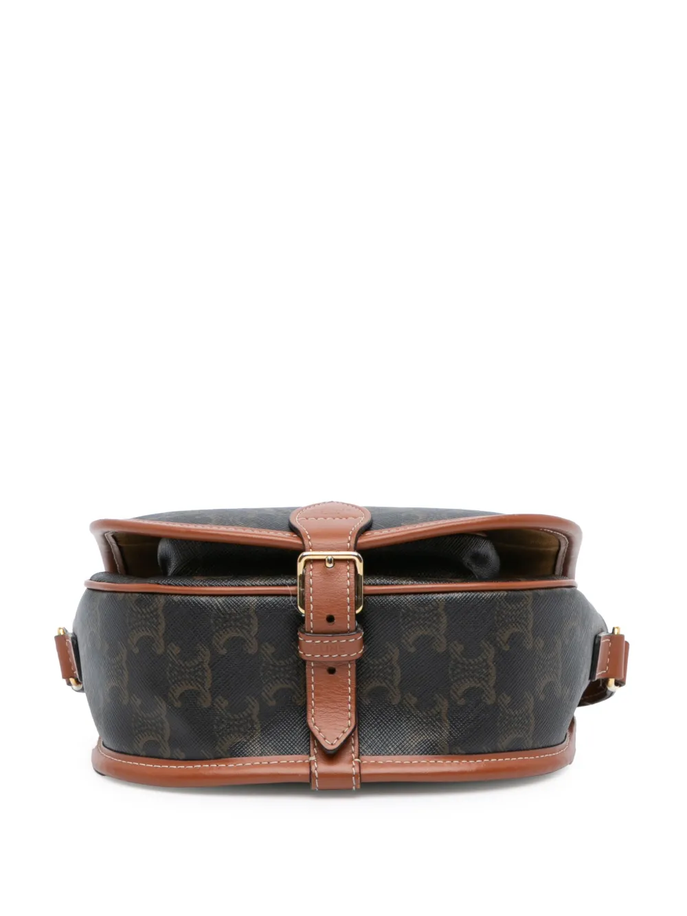 Pre-owned Celine 2020 Medium Triomphe Coated Canvas Folco Crossbody Bag In Brown