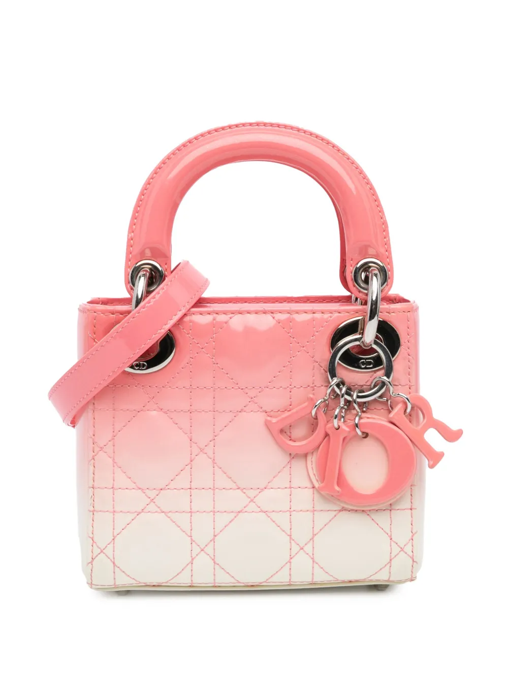Christian Dior Pre-Owned 2016 マイクロ オンブレ パテント カナージュ レディ ディオール サッチェルバッグ Christian Dior Pre-Owned 2016 マイクロ オンブレ パテント カナージュ レディ ディオール サッチェルバッグ