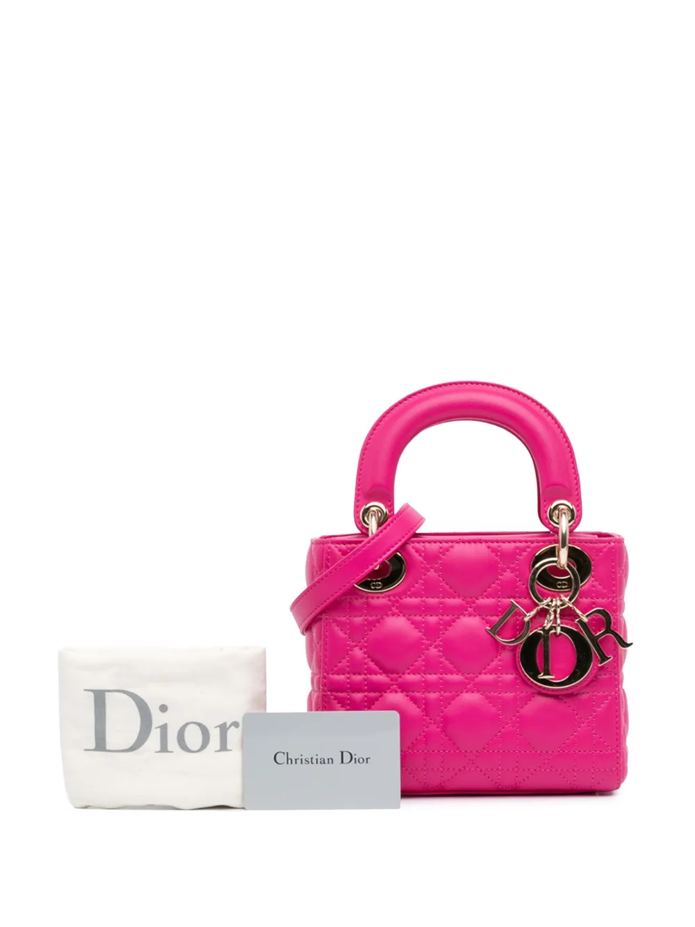 Christian Dior Pre-Owned 2013 Mini Lambskin Cannage Lady Dior satchel - Roze