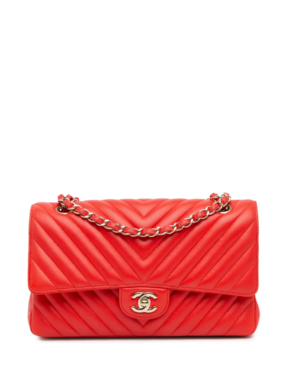 CHANEL Pre-Owned 2016-2017 Medium Classic Chevron Lambskin Double Flap shoulder bag | Red | Image 1