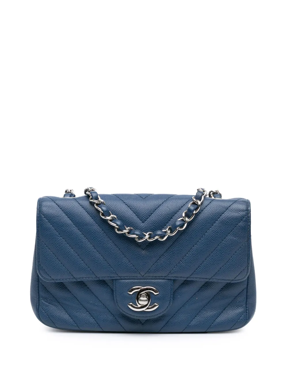 CHANEL Pre-Owned bolsa crossbody Mini Rectangular Classic Chevron Caviar Single Flap 2018 | azul | Image 1