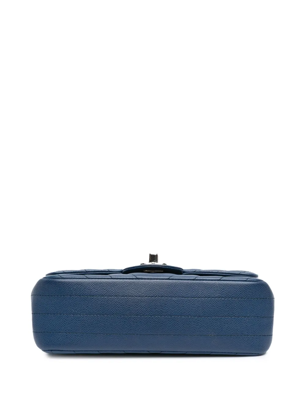 Pre-owned Chanel 2018 Mini Rectangular Classic Chevron Caviar Single Flap Crossbody Bag In Blue