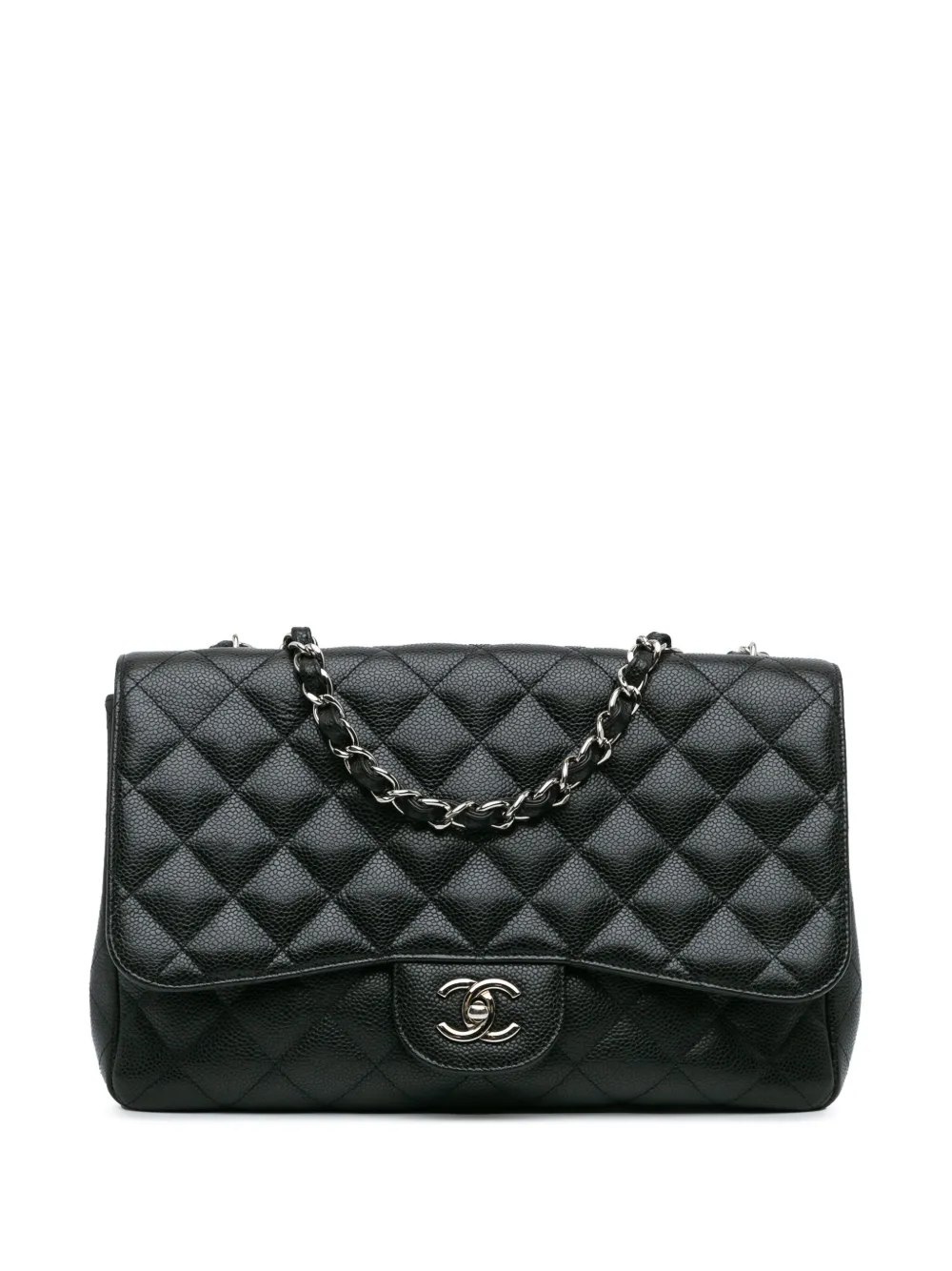 Pre-owned Chanel 2009-2010 Jumbo Classic Caviar Single Flap Shoulder Bag In Black