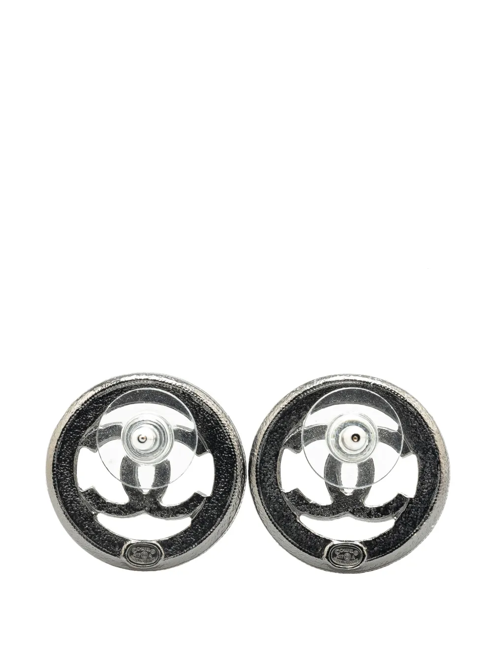 CHANEL Pre-Owned 2017 Ruthenium Pearl CC Round Push Back Earrings costume earrings - Zilver