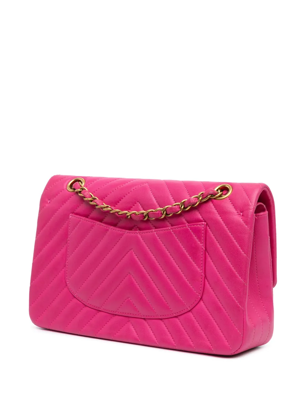 Pre-owned Chanel 2015-2016 Medium Classic Chevron Lambskin Double Flap Shoulder Bag In Pink