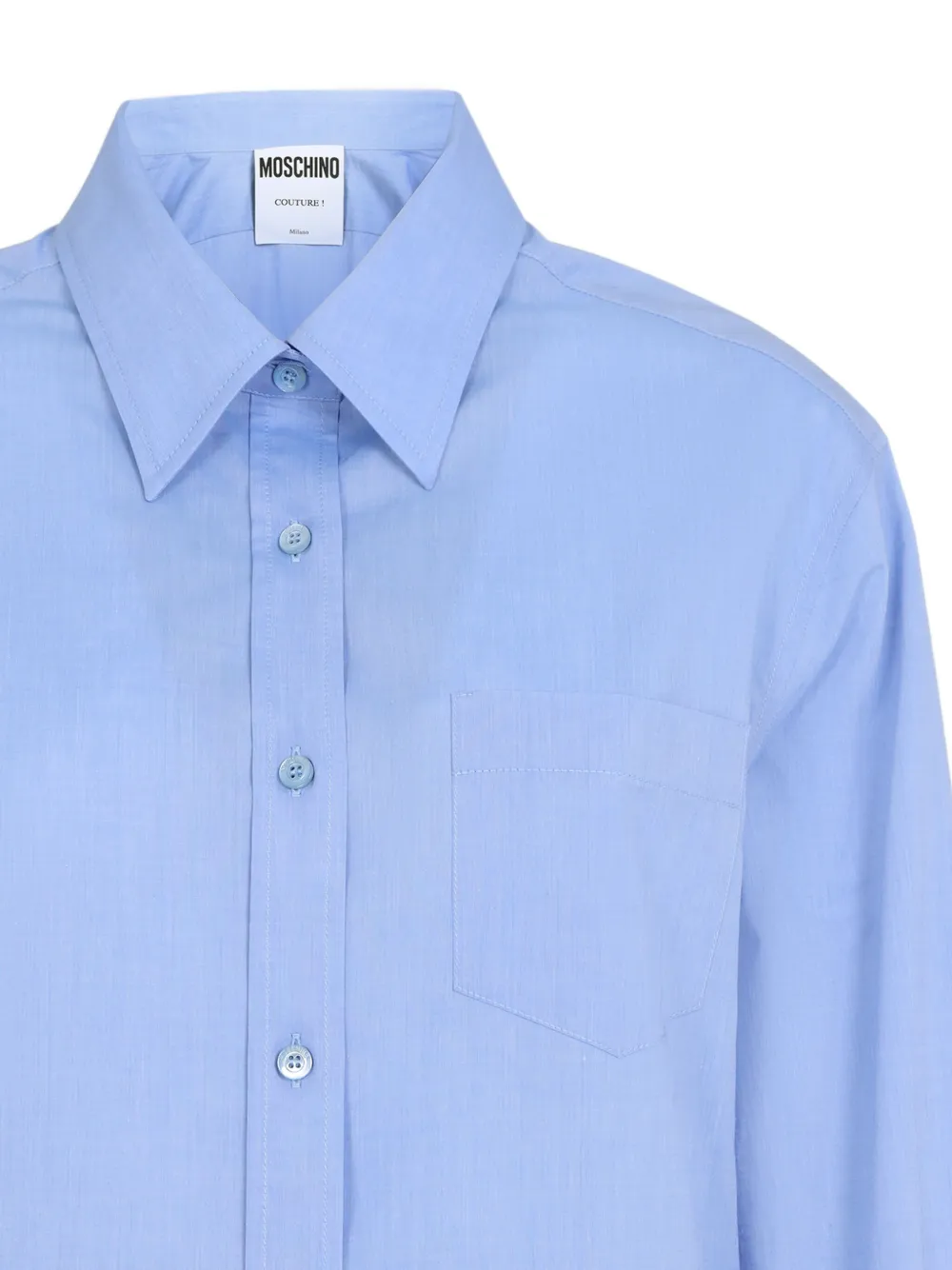 Moschino Cotton Shirt With Chest Pocket And Elastic Waistband In Blue