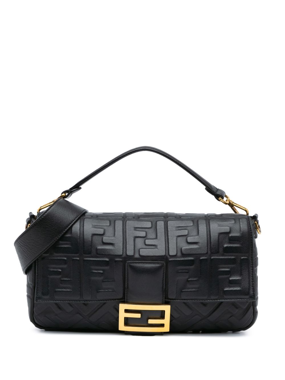 Fendi Pre-Owned 2000-2023 Large Zucca Embossed Leather Bagbaguette satchel - Black