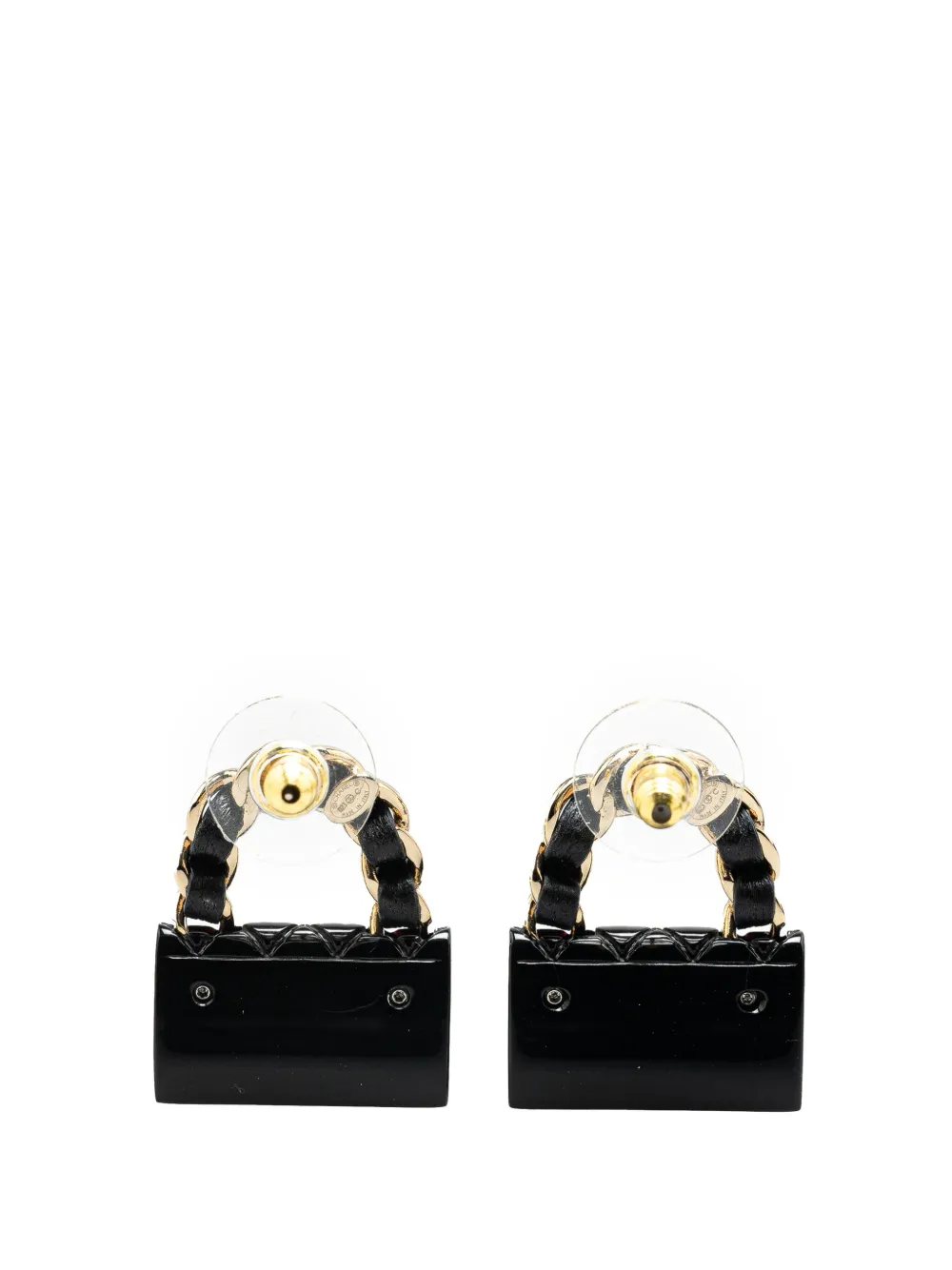 CHANEL Pre-Owned 2023 Resin Quilted Lambskin CC Turnlock Chain Flap Push Back Earrings costume earrings - Zwart