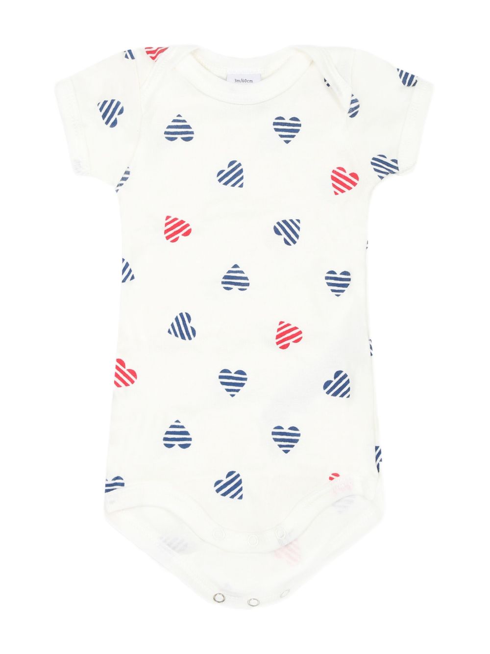 Petit Bateau Drie katoenen rompers met hartprint - Wit