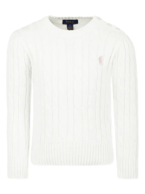 polo ralph lauren ニットセーター　ホワイト ケーブルニット コットン クォータージップ セーター | ポロ ラルフ