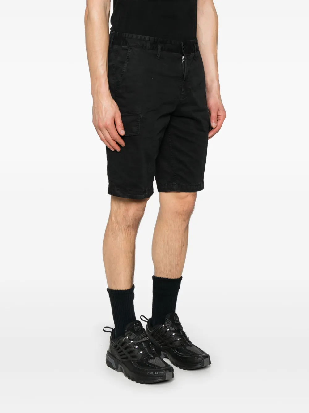 Shop Stone Island Compass-badge Shorts In Black