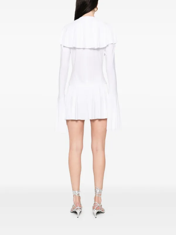 Norma Kamali Long Sleeve Deep V Ruffle Bodysuit in White - Size XL