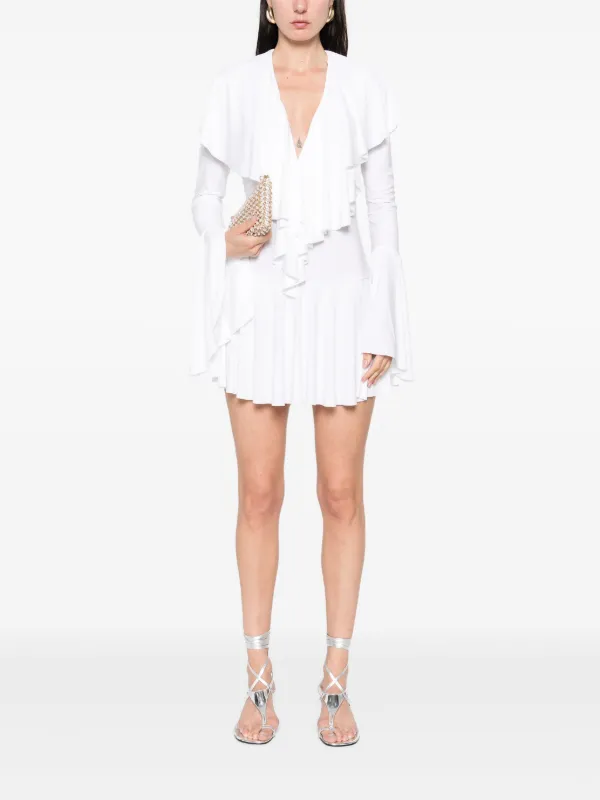 chinese dress ladies Long Sleeve Deep V Ruffle Mini Dress