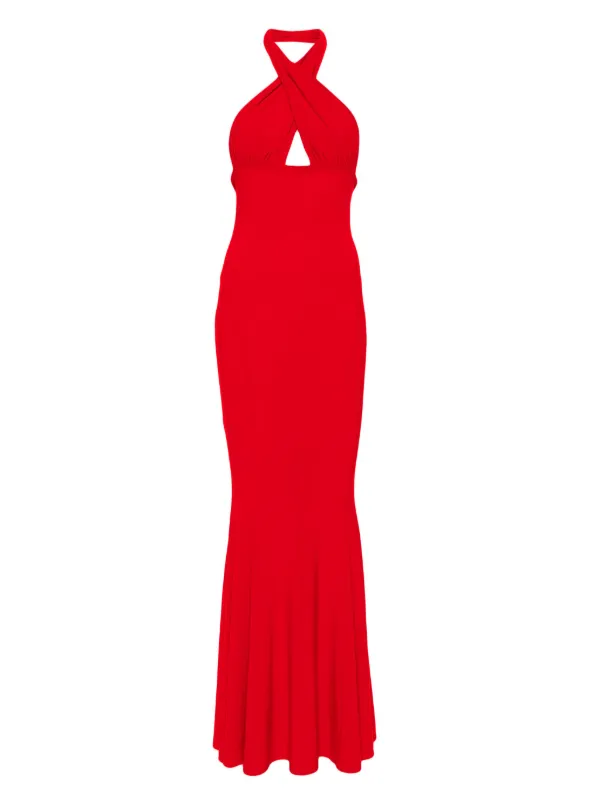norma kamali knitted maxi dress Stretch-jersey and mesh turtleneck gown - black