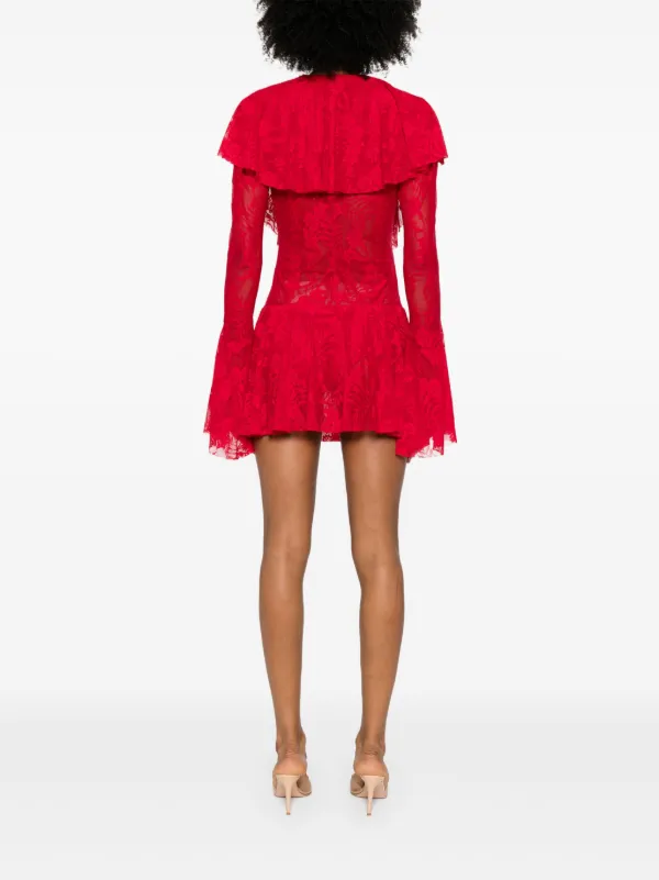Norma Kamali V-neck Ruffled Mini Dress | Red | FARFETCH OM