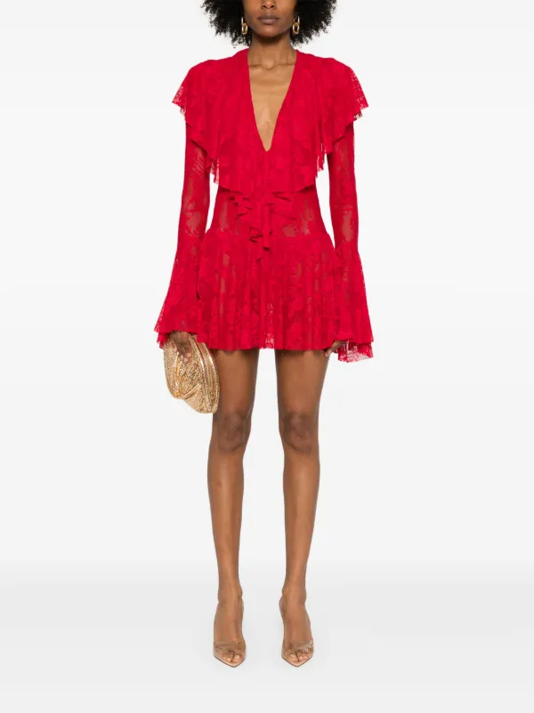 Norma Kamali V-neck Ruffled Mini Dress | Red | FARFETCH OM
