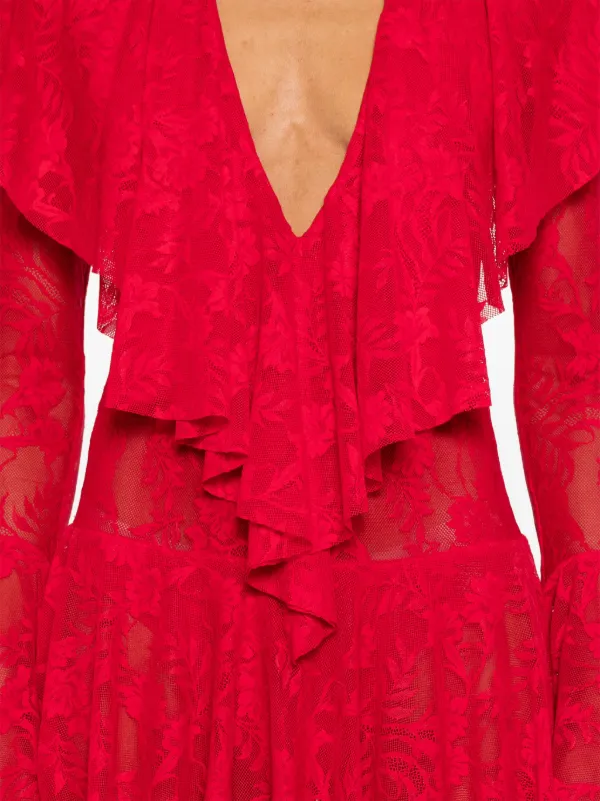 Norma Kamali V-neck Ruffled Mini Dress | Red | FARFETCH BE Norma Kamali V-neck Ruffled Mini Dress | Red | FARFETCH BE