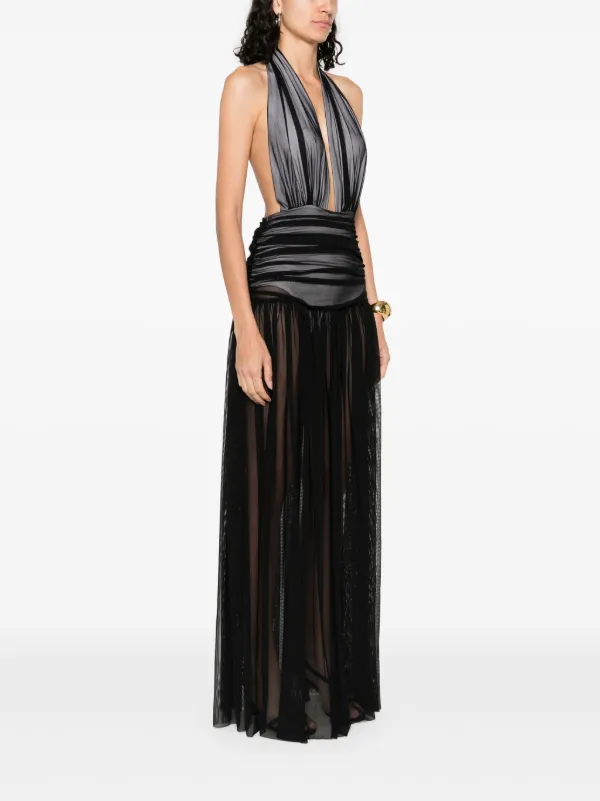 Norma Kamali Halterneck Shirred Maxi Dress | Black | FARFETCH