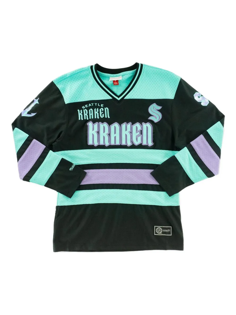 Mitchell & Ness Seattle Kraken V-neck striped sweatshirt | Black | Image 1