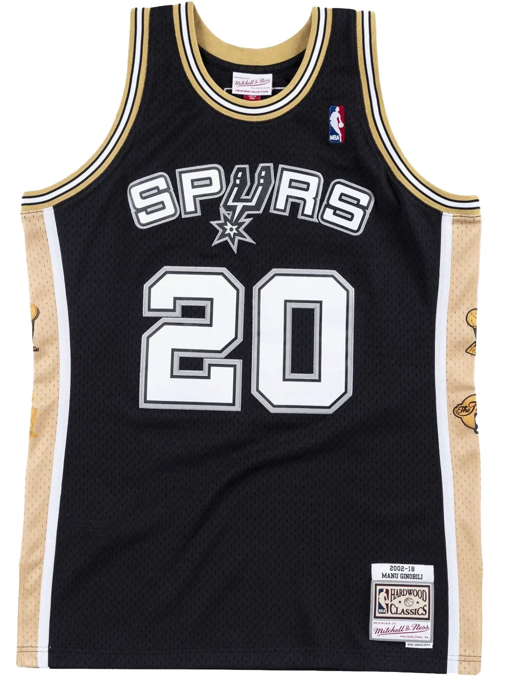 Mitchell & Ness 2002-2018 하드우드 클래식 마누 지노빌리 샌안토니오 스퍼스 리타이어먼트 스윙맨 저지 탑 | 블랙 | Image 1