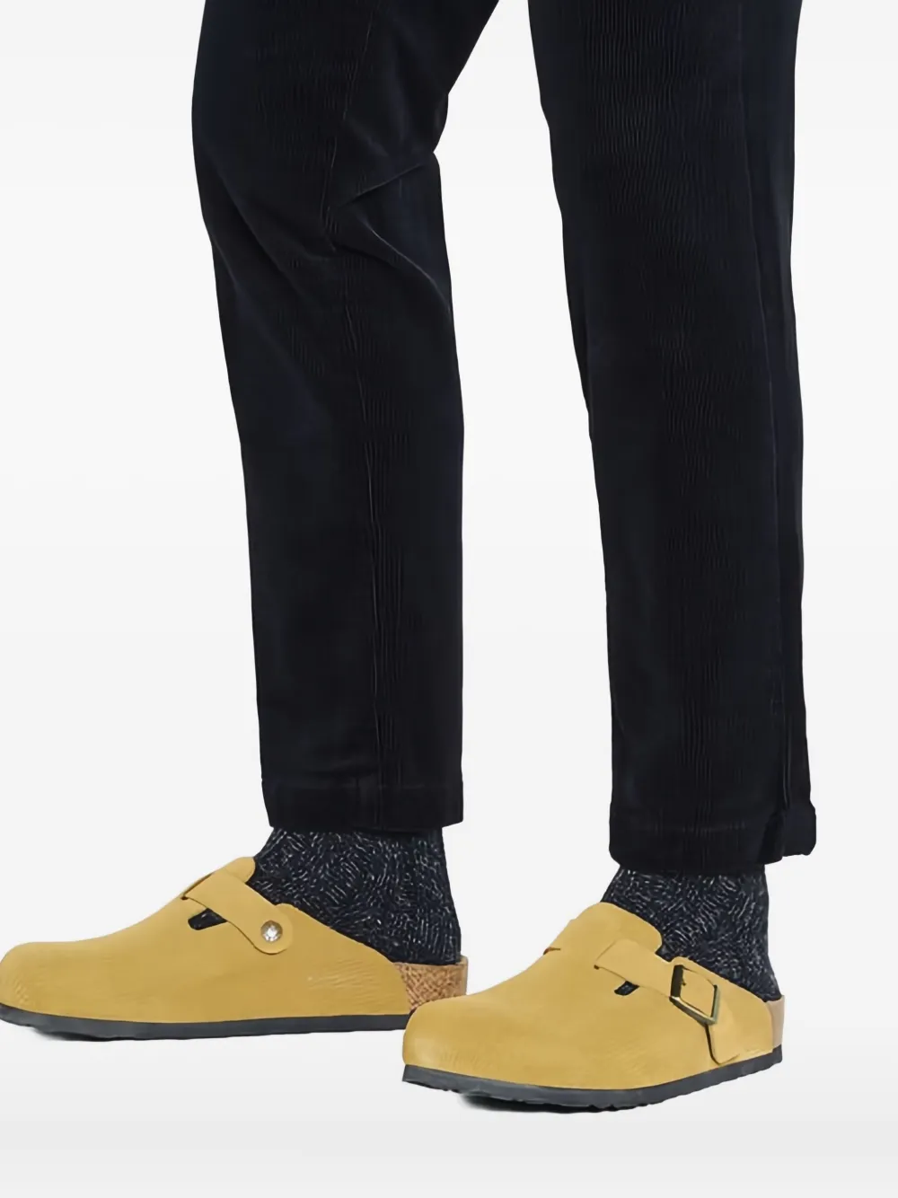 Birkenstock Boston Suede Embossed "corduroy Cork Brown" Mules In Brown