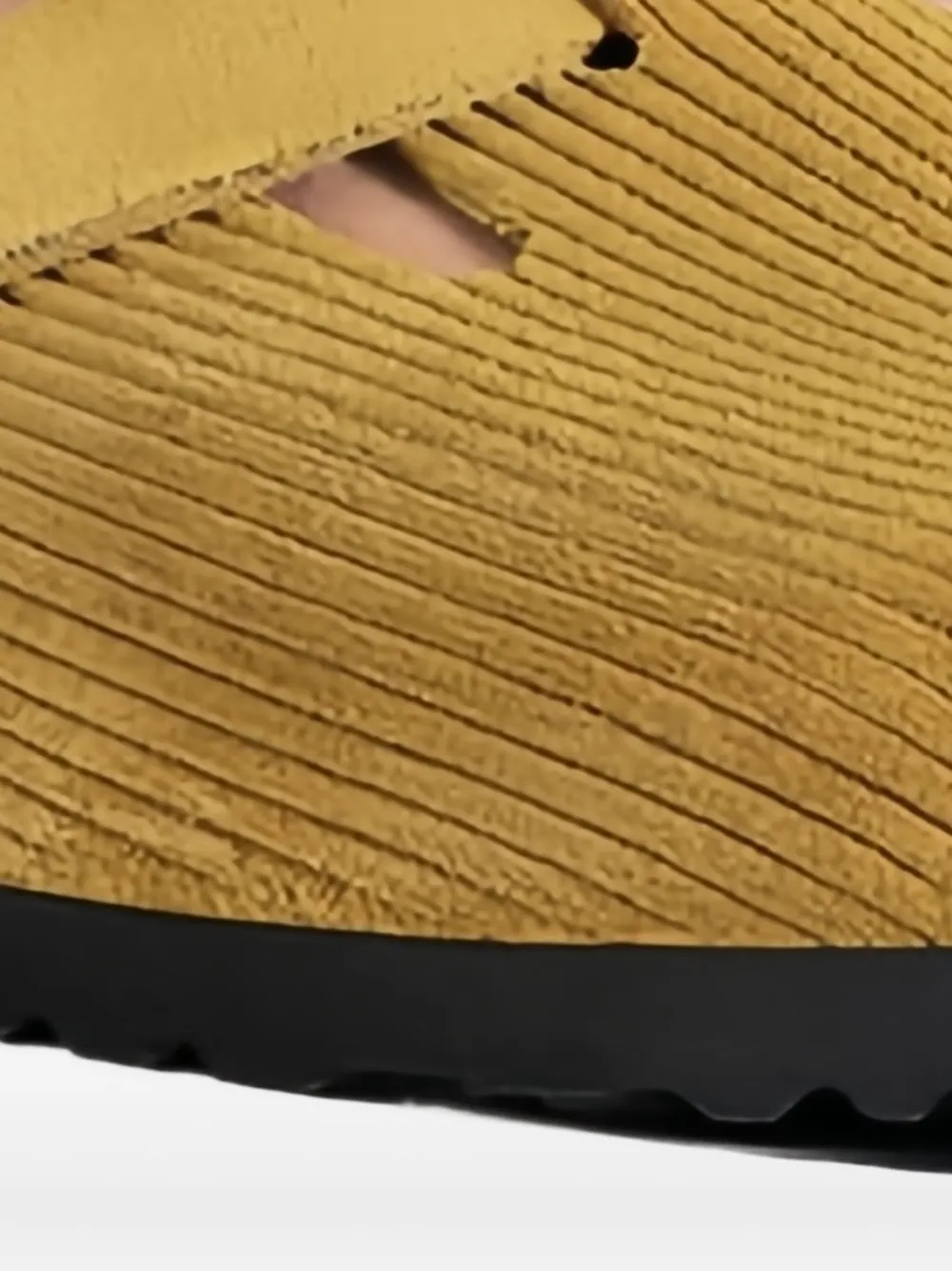 Birkenstock Boston Suede Embossed "corduroy Cork Brown" Mules In Brown