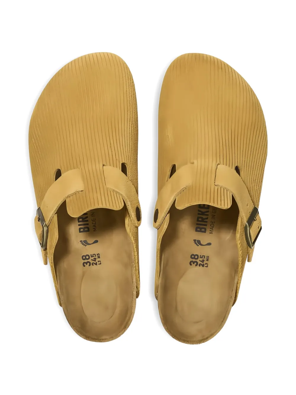 Birkenstock Boston suede embossed "Corduroy Cork Brown" mules