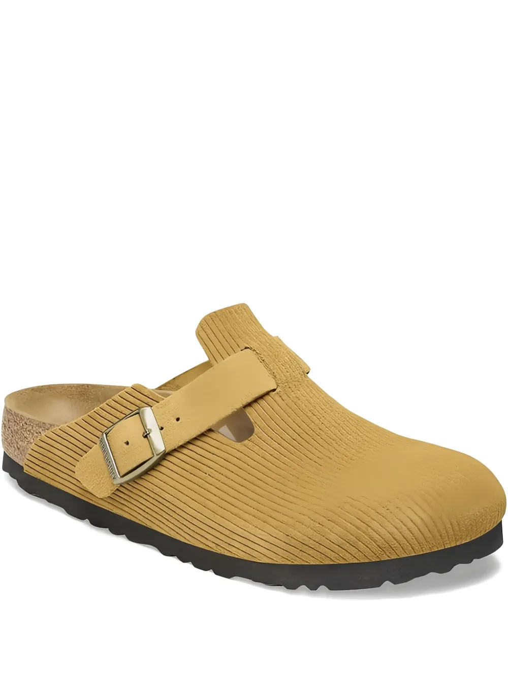 Birkenstock Boston Suede Embossed "corduroy Cork Brown" Mules In Brown