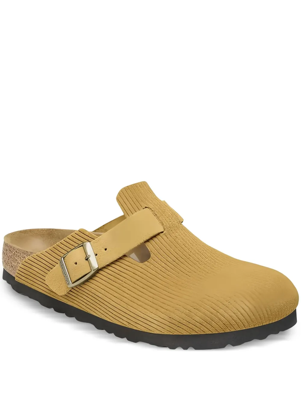Birkenstock Boston suede embossed "Corduroy Cork Brown" mules