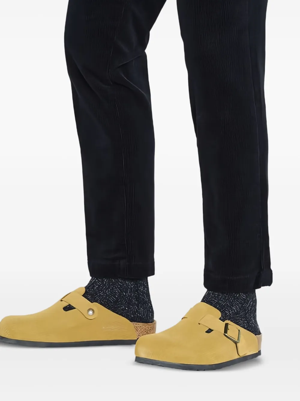 Birkenstock Boston suede embossed "Corduroy Cork Brown" mules