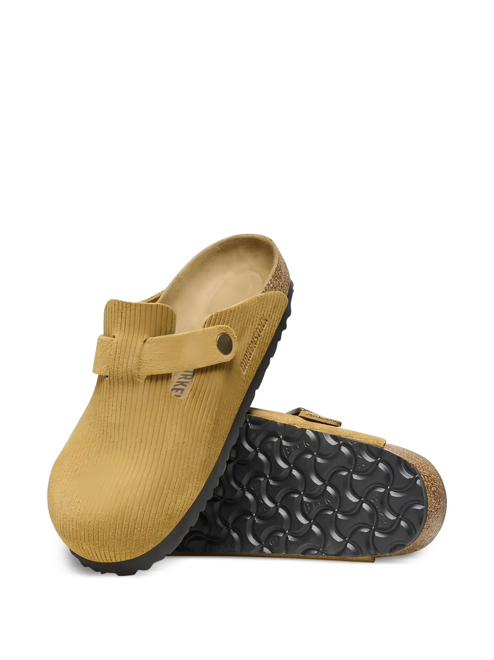 Birkenstock Boston suede embossed "Corduroy Cork Brown" mules