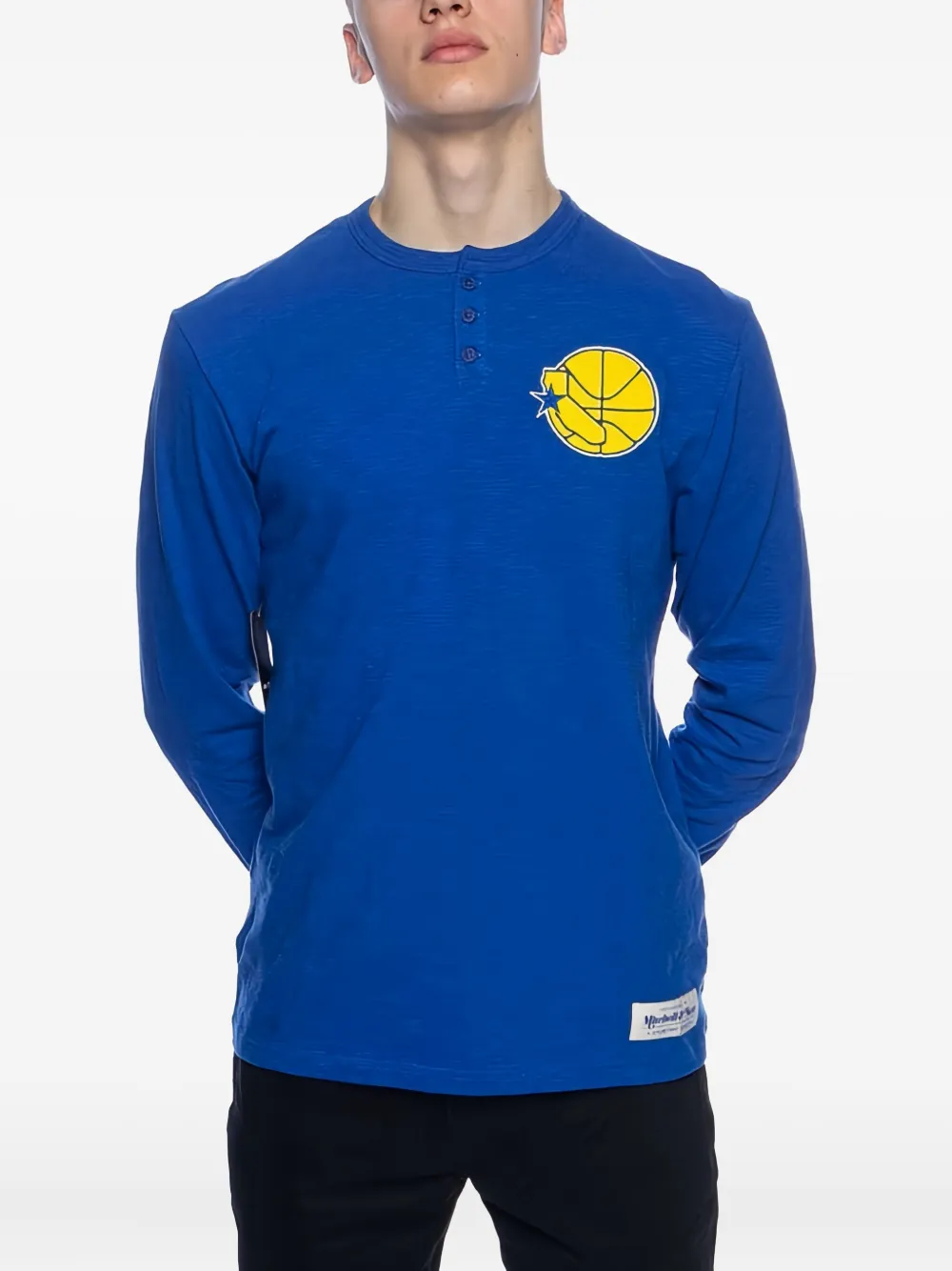 Mitchell & Ness henley basketball-logo T-shirt Blauw