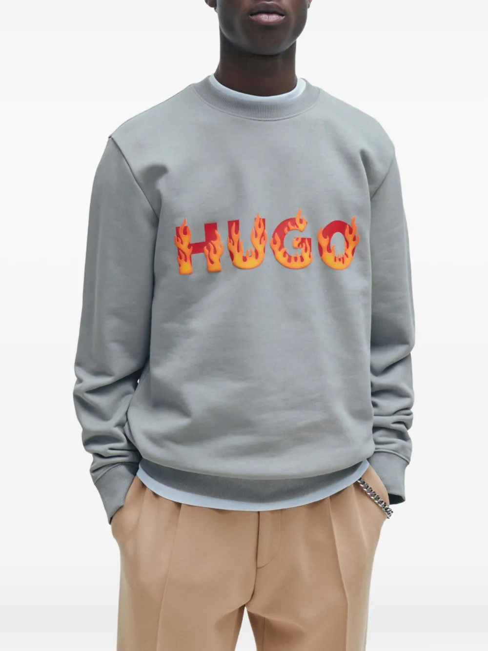 HUGO flame-logo cotton sweater Grijs
