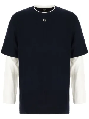 Tシャツ・カットソー FENDI FW24 Black wool shirt (FS1275ASCH F0QA1) Fendi - Black Embossed FF Crop Top | Mitchell Stores