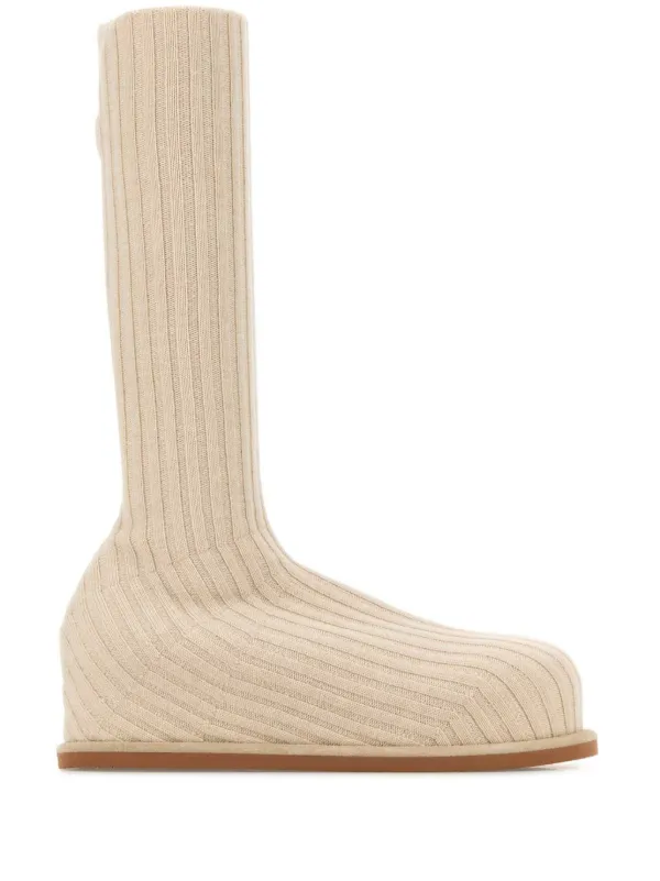 Amina Muaddi Veneda Boots in Neutrals