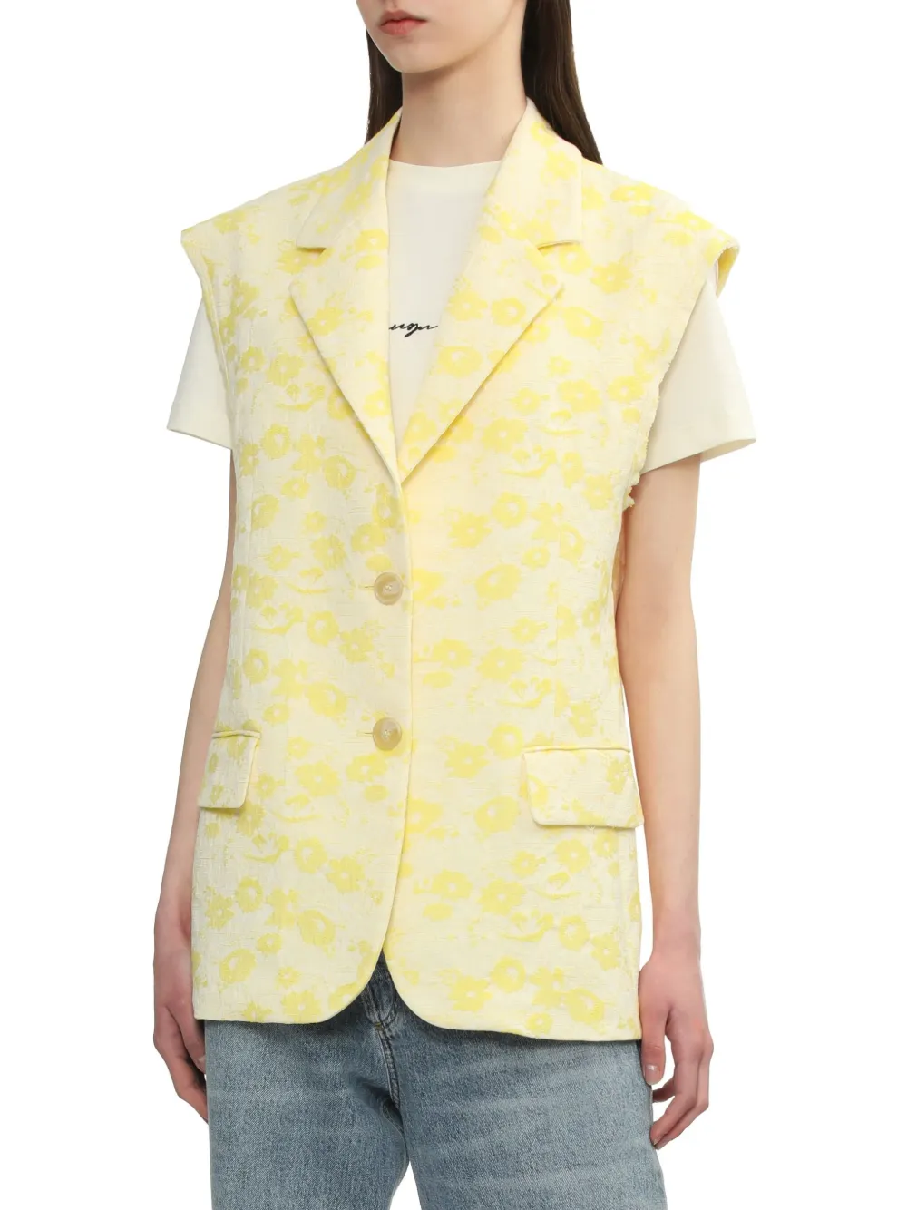 Msgm Floral Jacquard Vest In Yellow