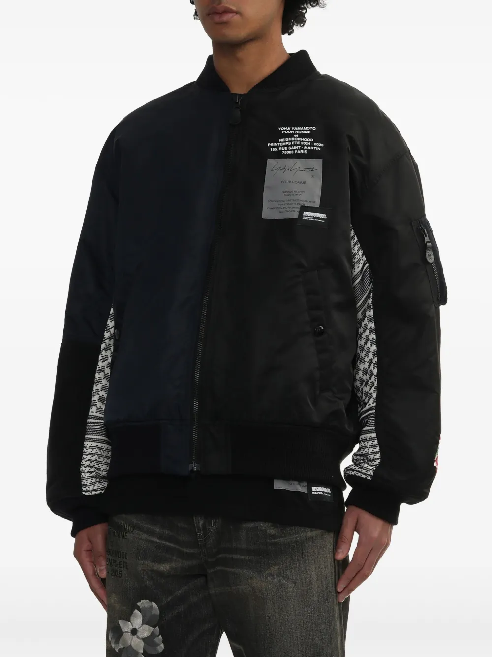 Yohji Yamamoto Bomberjack met contrasterende mouw Zwart